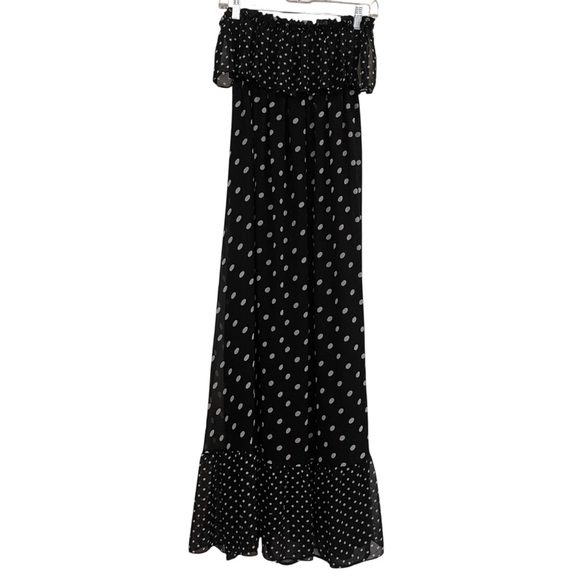 Moda International Black White Polka Dot Off Shoulder Ruffle Maxi Dress M - Picture 8 of 11